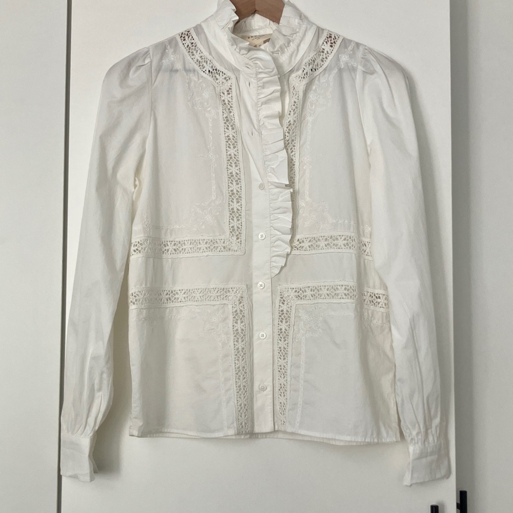 Sezane white blouse lace inset size 34